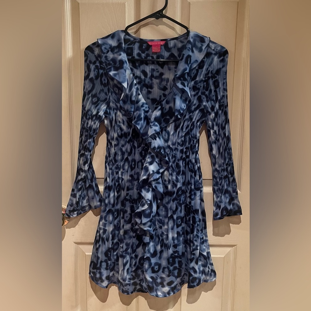Women’s Sunny Leigh Blue & Black Ruffled Top Size Small